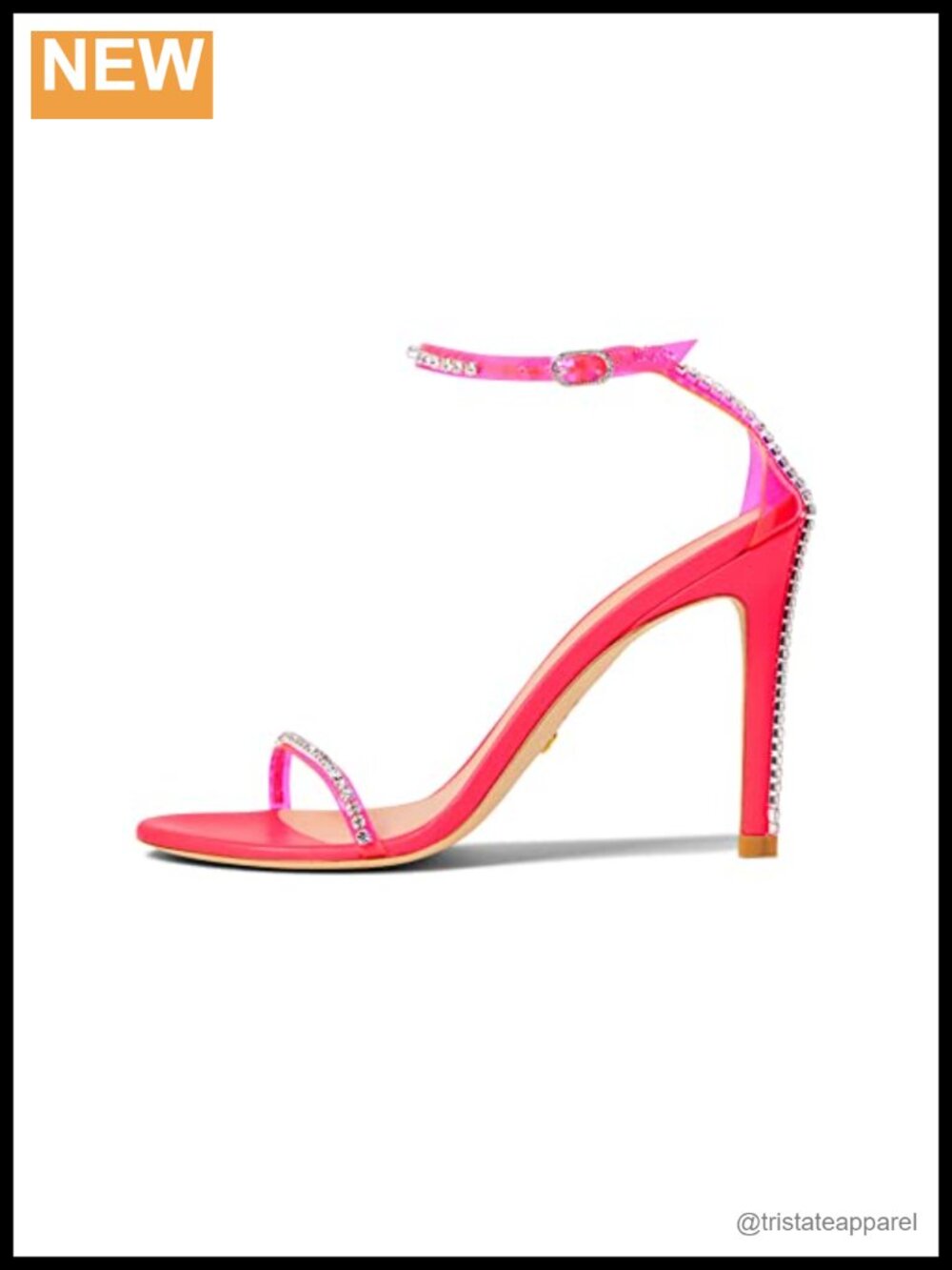 Stiletto Sandals with Crystal Embellished Ankle Strap and Slide-In Buckle